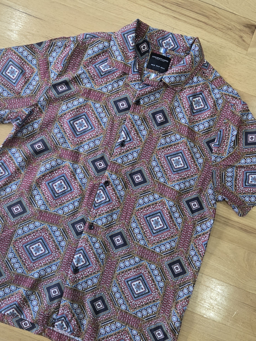 RDenim & Flower Men's Geometric Button-Down Shirt in Red, Blue and Yellow
